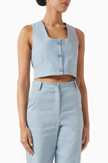 Tailored Cropped Vest Top in Linen-blend
