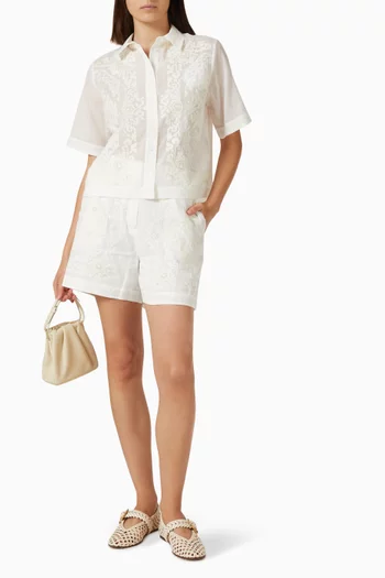 Embroidered High-waisted Shorts in Cotton-blend
