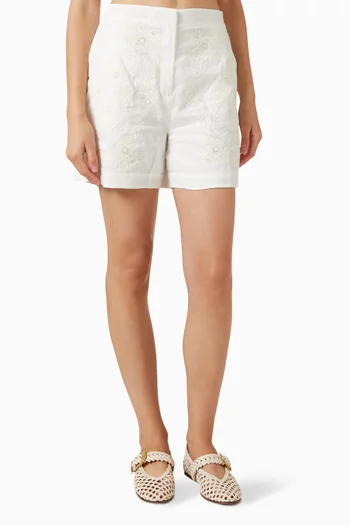 Embroidered High-waisted Shorts in Cotton-blend