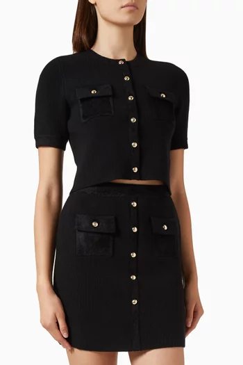 Buttoned Cropped Top in Velvet-knit