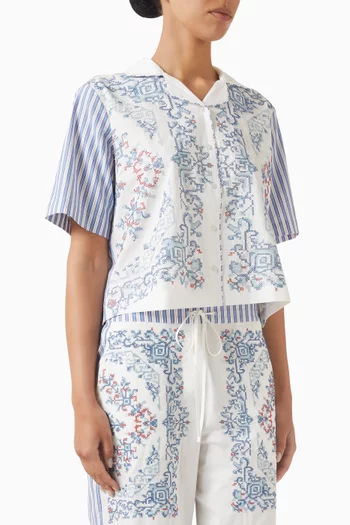 Embroidered Striped Shirt in Cotton