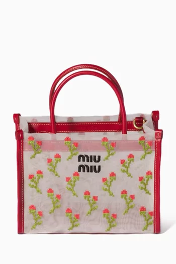 Embroidered Top-handle Bag in Mesh