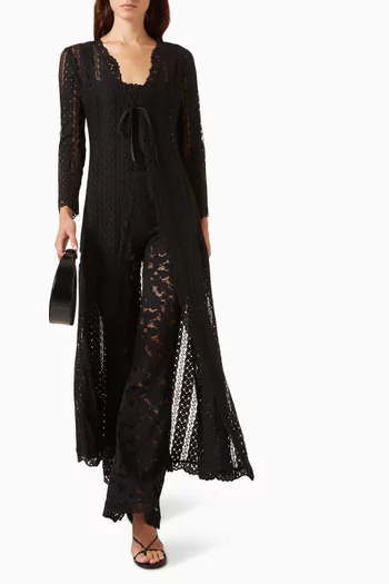 Amarie Sheer-knit Long Cardigan in Cotton-blend