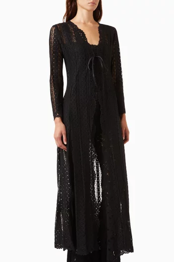 Amarie Sheer-knit Long Cardigan in Cotton-blend