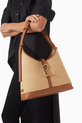 Midi Kite Hobo Bag in Woven Cotton Faffia