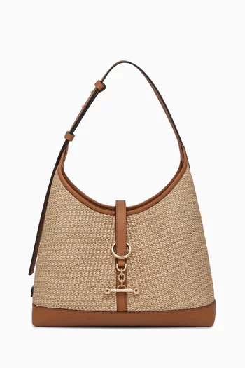 Midi Kite Hobo Bag in Woven Cotton Faffia