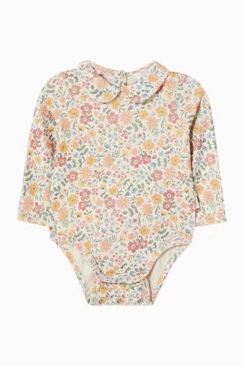 Wild Flower Printed Collar Bodysuit in Organic Cotton