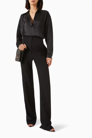 Logo Polo Blouse in Silk-satin