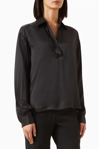 Logo Polo Blouse in Silk-satin