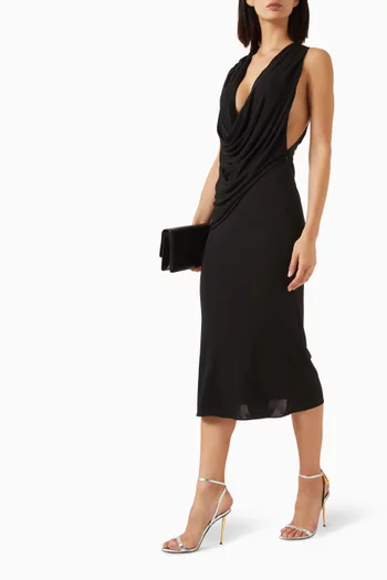 Asymmetrical Midi Dress in Crepe-jersey