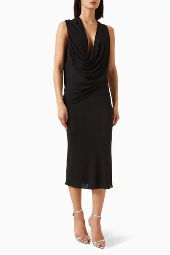Asymmetrical Midi Dress in Crepe-jersey