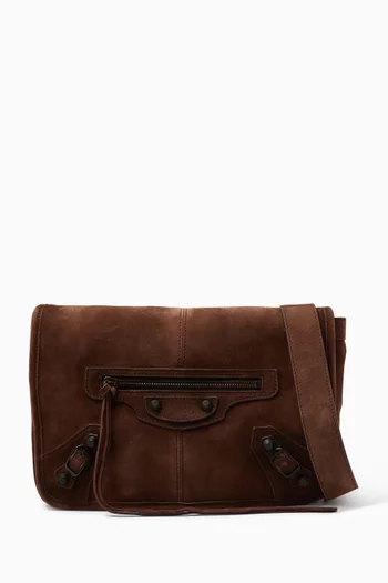 Small Le City Flap Messenger Bag in Waxed Suede
