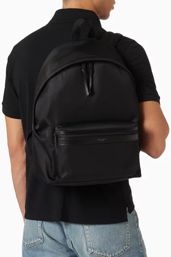 City Backpack in ECONYL®, Smooth Leather & Nylon