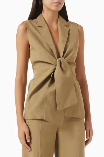 Tie-front Blazer Vest in Linen Blend