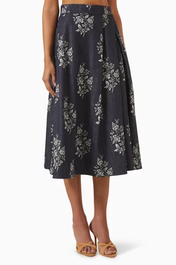 Flared Maxi Skirt in Denim