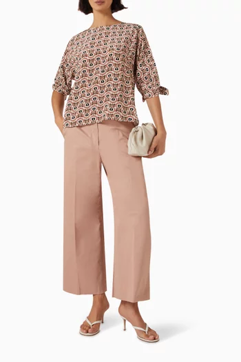 Cropped Tailored Pants in Stretch Cotton Satin