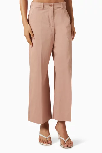 Cropped Tailored Pants in Stretch Cotton Satin