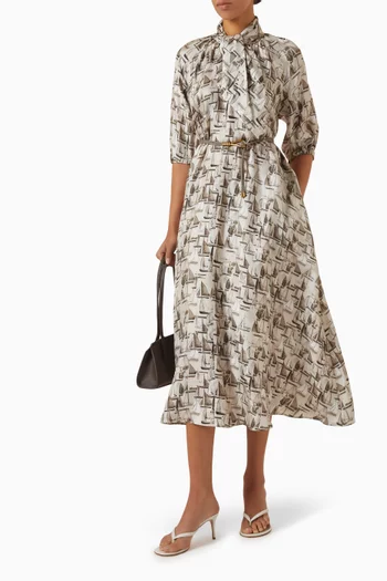 Ottimo Printed Midi Dress in Silk-twill