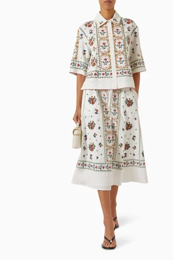 Embroidered Maxi Skirt in Cotton-poplin