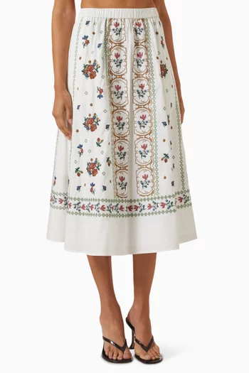 Embroidered Maxi Skirt in Cotton-poplin