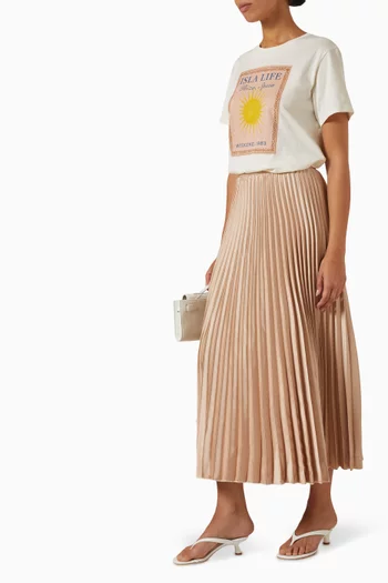 Flared Pleated Maxi Skirt in Satin
