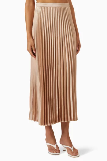Flared Pleated Maxi Skirt in Satin