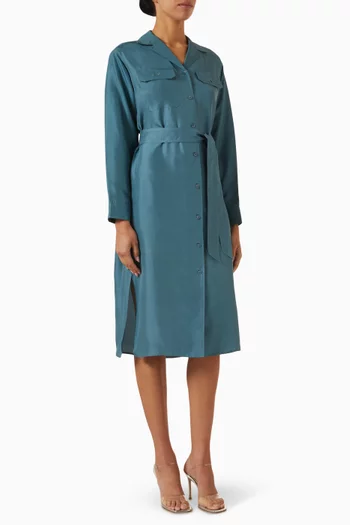 Flared Maxi Shirt Dress in Silk