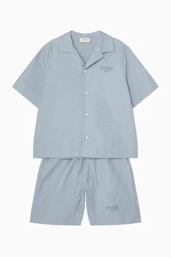 Junior All-over Logo Shirt in Cotton Jacquard