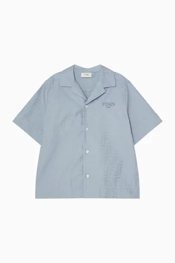 Junior All-over Logo Shirt in Cotton Jacquard