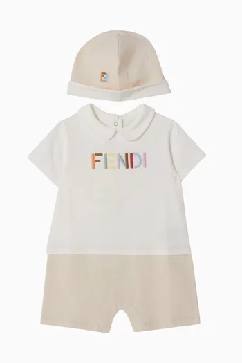 Logo-embroidered Romper Set in Cotton