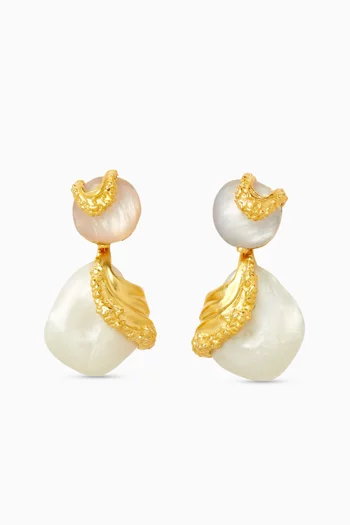 Cascade Pearl Drop Earrings in 21kt Gold-plated Brass