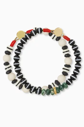 THE SALT & PEPPER SET OF 2 BRACELET IN STRIPED AGATE & BLACK AND WHITE BEAD:BLK:One Size|219745040