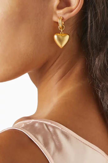 Puffy Heart Drop Earrings in Gold-tone Brass
