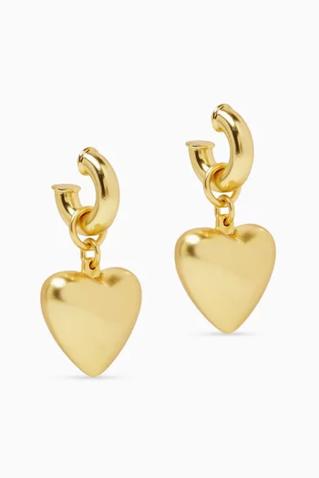 Puffy Heart Drop Earrings in Gold-tone Brass