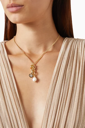 Double Drop Cubic Pendant Necklace with Charms