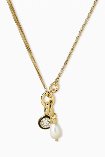 Double Drop Cubic Pendant Necklace with Charms