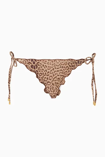 Embroidered Lettuce Edge Tie-side Bikini Briefs