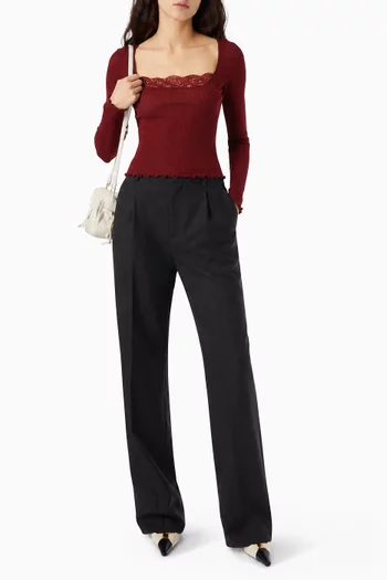 Laced Square-neck Top in Ribbed Silk Jersey