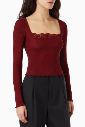 Laced Square-neck Top in Ribbed Silk Jersey