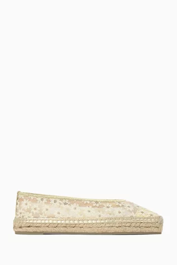Paoli Floral-embroidered Espadrille Flats in Mesh