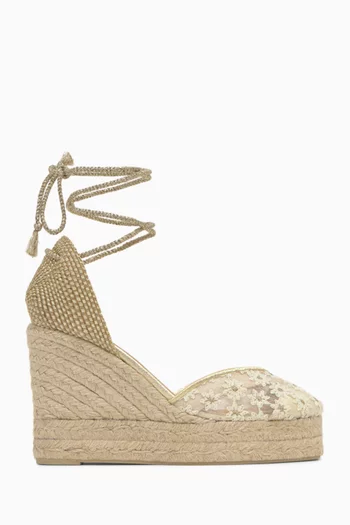 Clair 110 Floral-embroidered Espadrille Wedges in Mesh