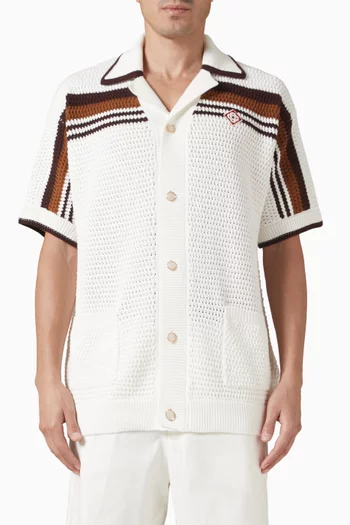 Tennis Stripe Crochet Short Sleeve Shirt