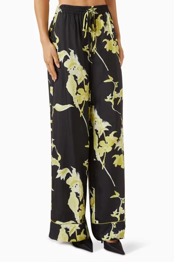 Flower-print Pyjama Pants in Silk