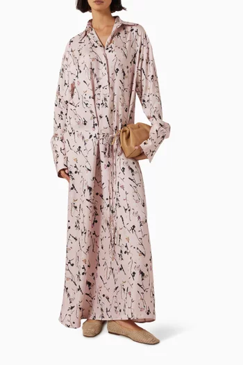 Powder Liberty Flower Maxi Dress in Silk