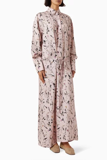 Powder Liberty Flower Maxi Dress in Silk