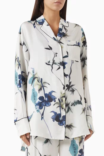 Flower-print Pyjama Shirt in Silk