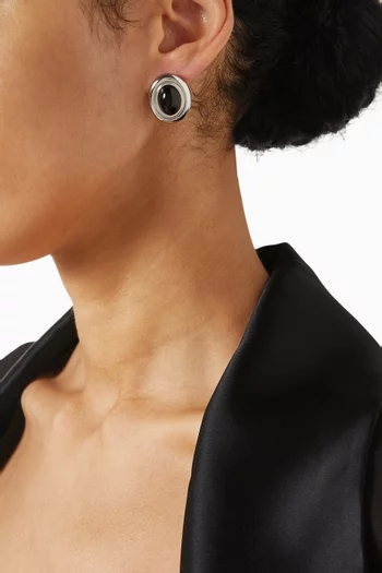 Prize Earrings in Silver PVD-Plated Stainless Steel with Black Enamel