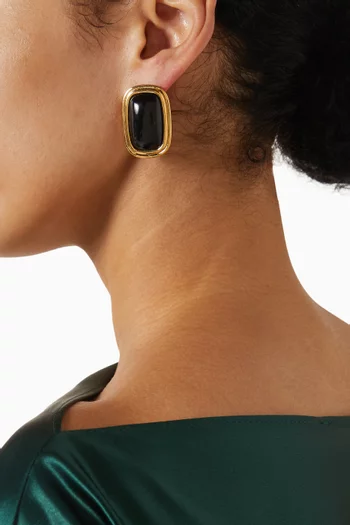 Ribbon Earrings in Gold-Plated Metal with Black Enamel