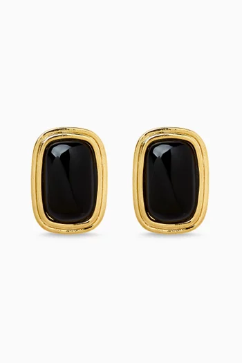 Ribbon Earrings in Gold-Plated Metal with Black Enamel