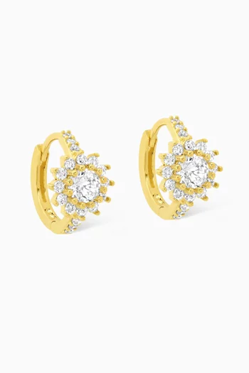 Flower Crystal Huggie Earrings in Gold-plated Metal